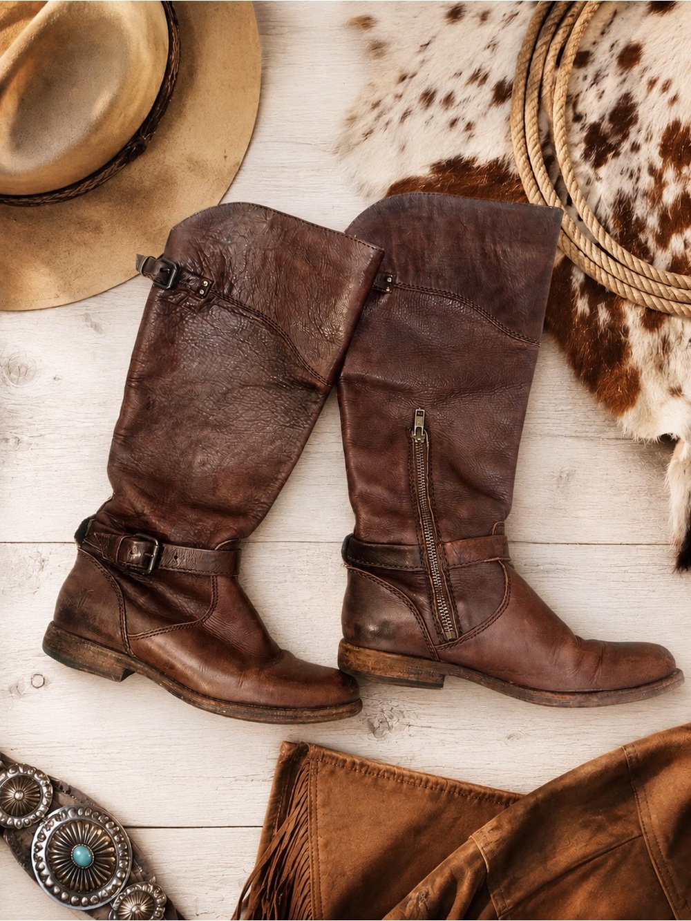 Frye Philip Riding Brown Leather Boots